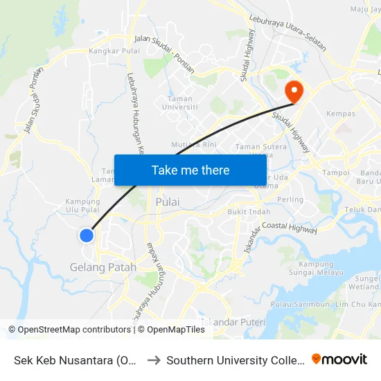 Sek Keb Nusantara (Opp) to Southern University College map