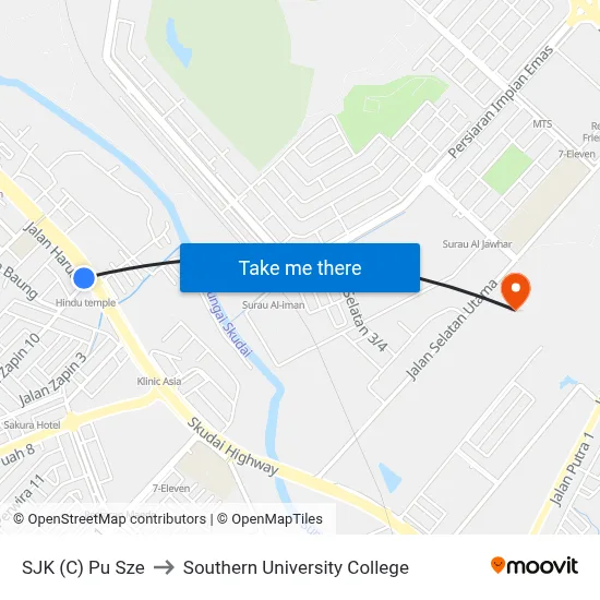 SJK (C) Pu Sze to Southern University College map