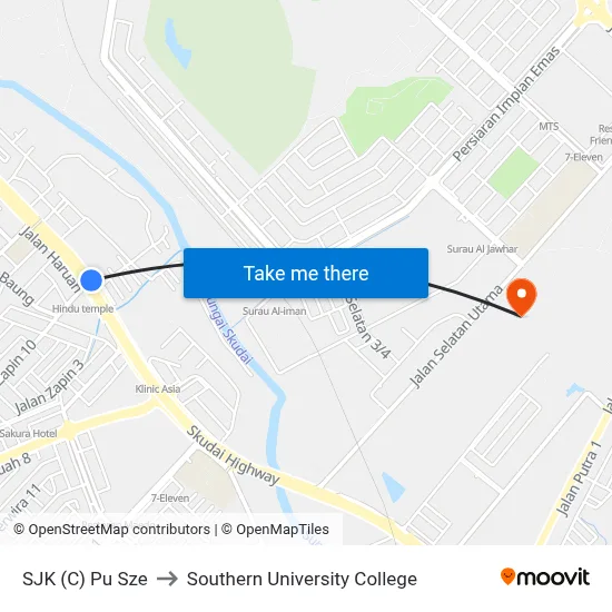 SJK (C) Pu Sze to Southern University College map