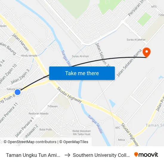 Taman Ungku Tun Aminah to Southern University College map