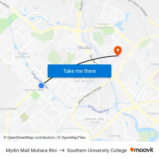 Mydin Mall Mutiara Rini to Southern University College map