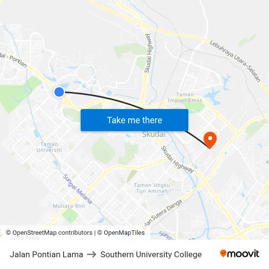 Jalan Pontian Lama to Southern University College map
