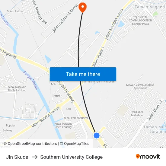Jln Skudai to Southern University College map