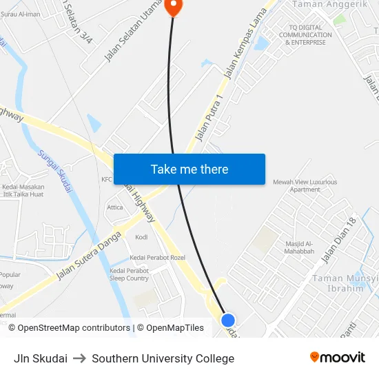 Jln Skudai to Southern University College map