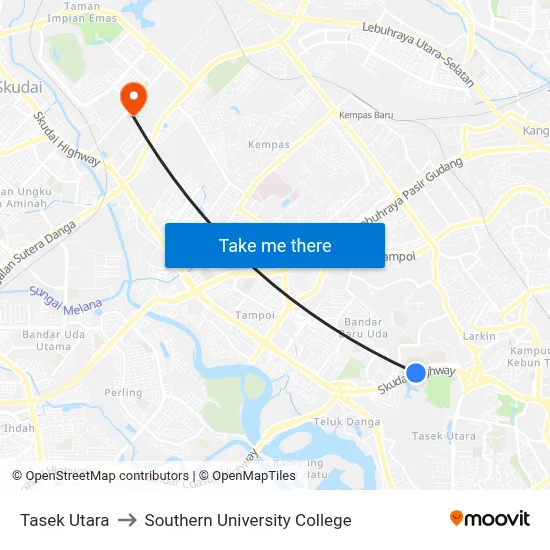 Tasek Utara to Southern University College map