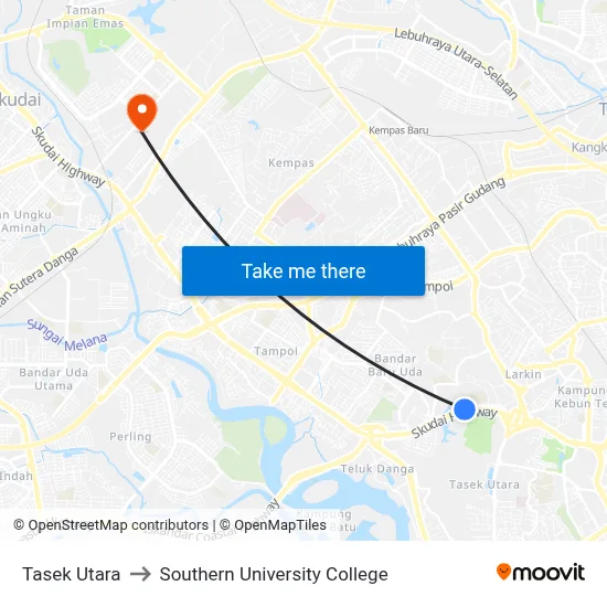 Tasek Utara to Southern University College map