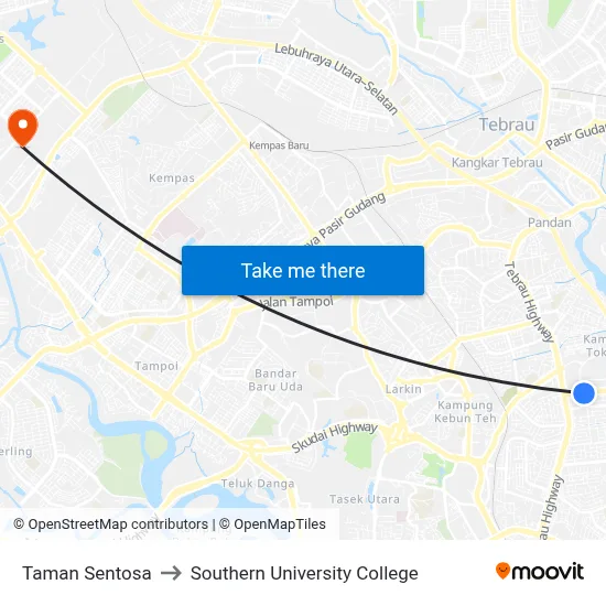 Taman Sentosa to Southern University College map