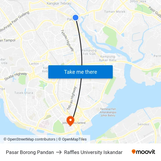 Pasar Borong Pandan to Raffles University Iskandar map
