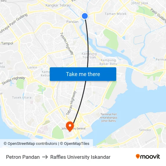 Petron Pandan to Raffles University Iskandar map