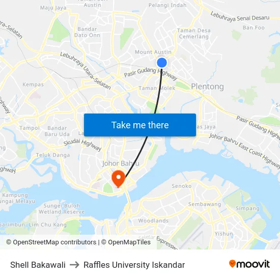 Shell Bakawali to Raffles University Iskandar map