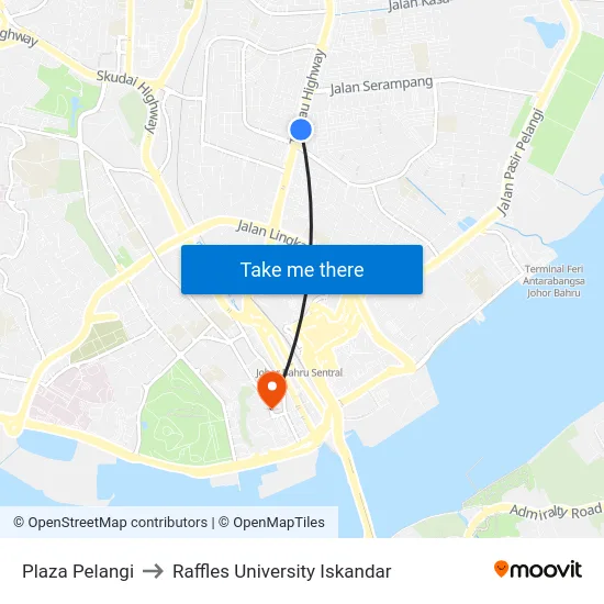 Plaza Pelangi to Raffles University Iskandar map