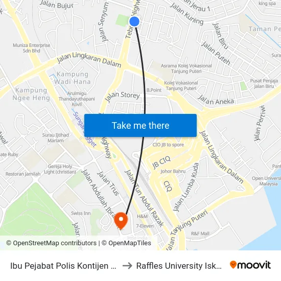 Ibu Pejabat Polis Kontijen Johor to Raffles University Iskandar map