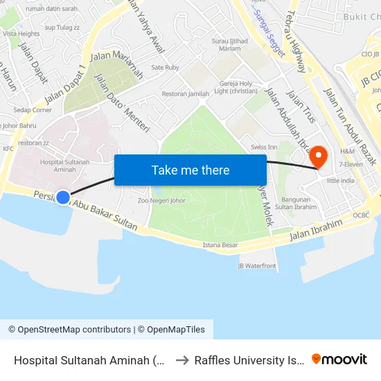 Hospital Sultanah Aminah (0004171) to Raffles University Iskandar map