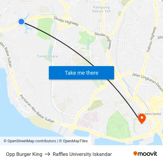Opp Burger King to Raffles University Iskandar map