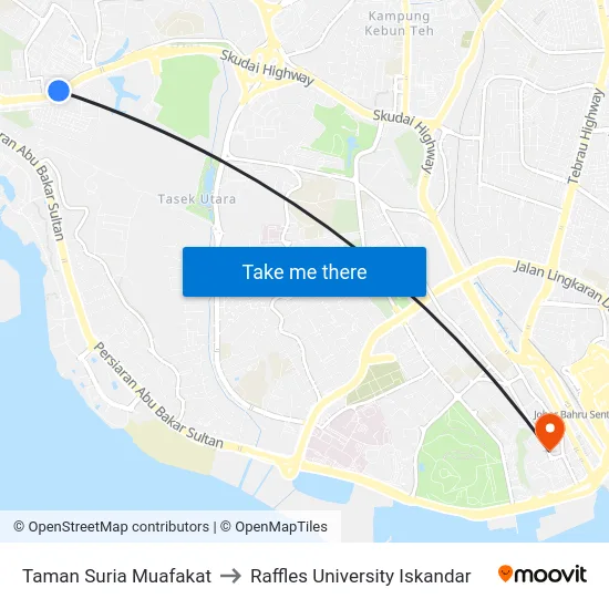 Taman Suria Muafakat to Raffles University Iskandar map