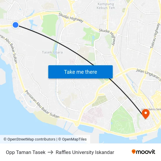 Opp Taman Tasek to Raffles University Iskandar map