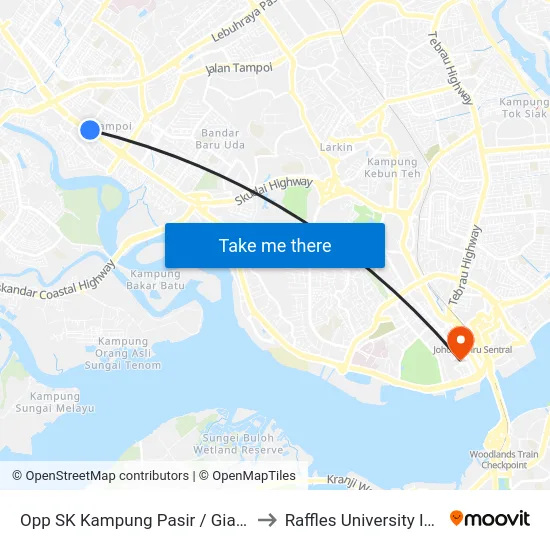 Opp SK Kampung Pasir / Giant Tampoi to Raffles University Iskandar map