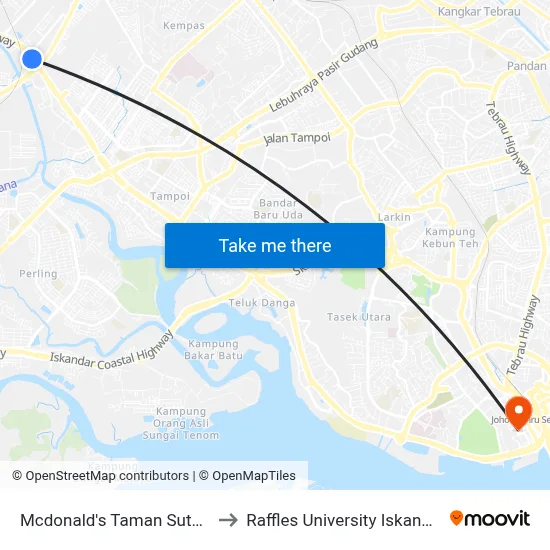 Mcdonald's Taman Sutera to Raffles University Iskandar map