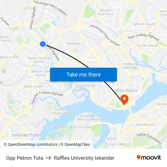 Opp Petron Tuta to Raffles University Iskandar map