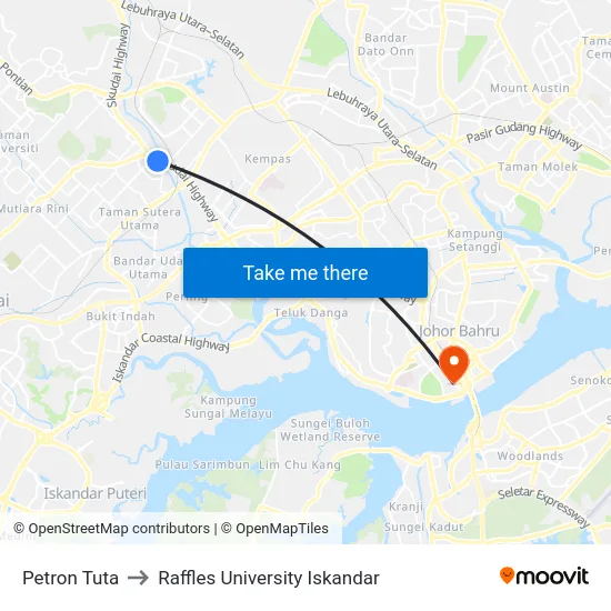 Petron Tuta to Raffles University Iskandar map