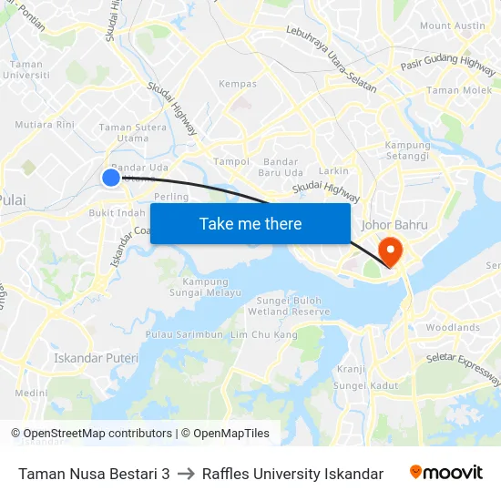 Taman Nusa Bestari 3 to Raffles University Iskandar map