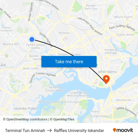 Terminal Tun Aminah to Raffles University Iskandar map