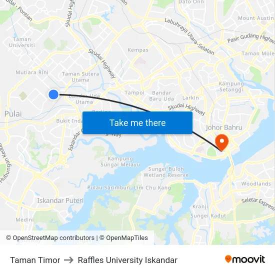 Taman Timor to Raffles University Iskandar map