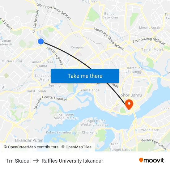 Tm Skudai to Raffles University Iskandar map