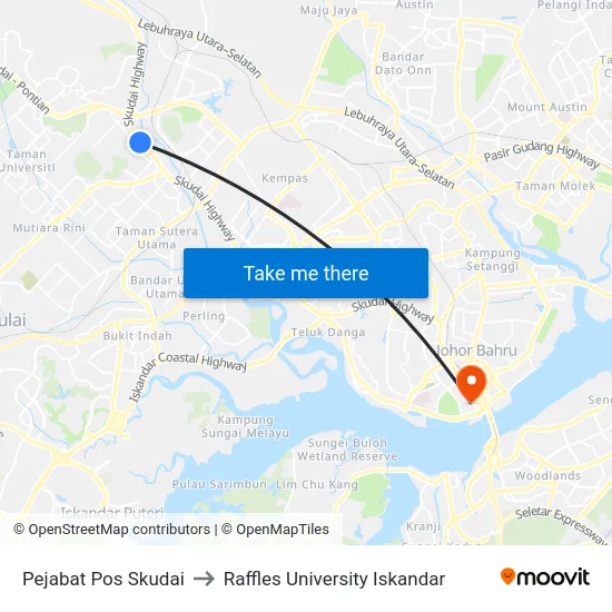 Pejabat Pos Skudai to Raffles University Iskandar map