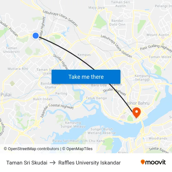 Taman Sri Skudai to Raffles University Iskandar map