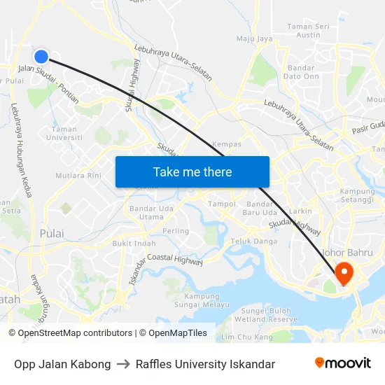 Opp Jalan Kabong to Raffles University Iskandar map