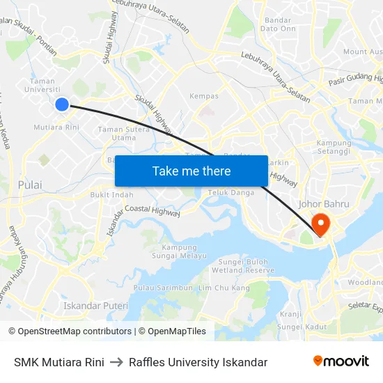 SMK Mutiara Rini to Raffles University Iskandar map