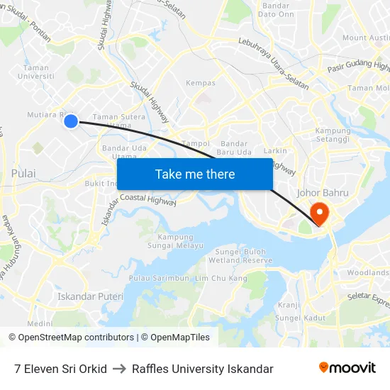 7 Eleven Sri Orkid to Raffles University Iskandar map