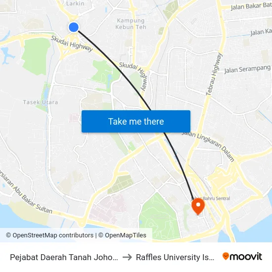 Pejabat Daerah Tanah Johor Bahru to Raffles University Iskandar map