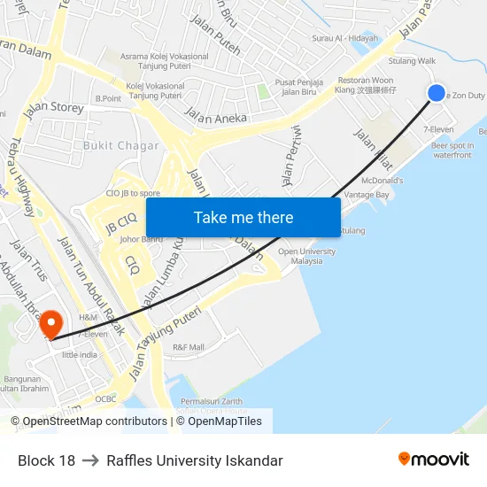 Block 18 to Raffles University Iskandar map