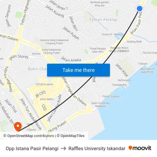 Opp Istana Pasir Pelangi to Raffles University Iskandar map