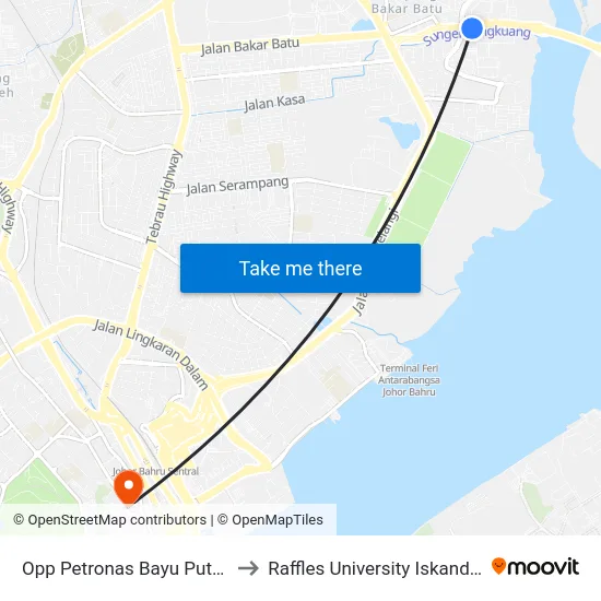 Opp Petronas Bayu Puteri to Raffles University Iskandar map