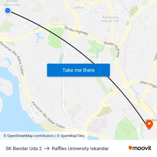 SK Bandar Uda 2 to Raffles University Iskandar map