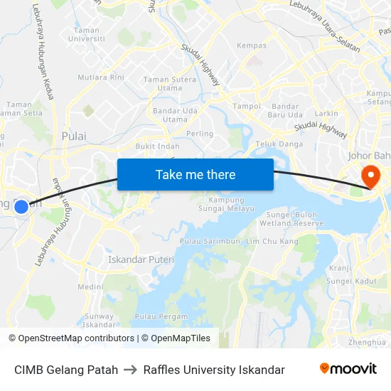 CIMB Gelang Patah to Raffles University Iskandar map