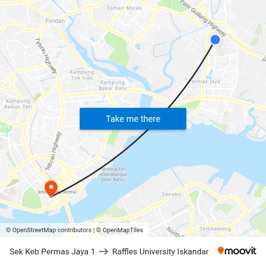 Sek Keb Permas Jaya 1 to Raffles University Iskandar map