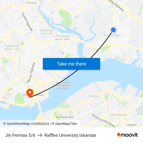 Jln Permas 5/6 to Raffles University Iskandar map