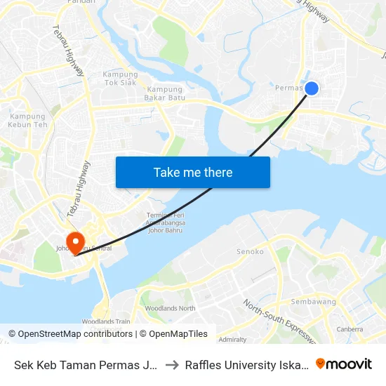 Sek Keb Taman Permas Jaya 3 to Raffles University Iskandar map
