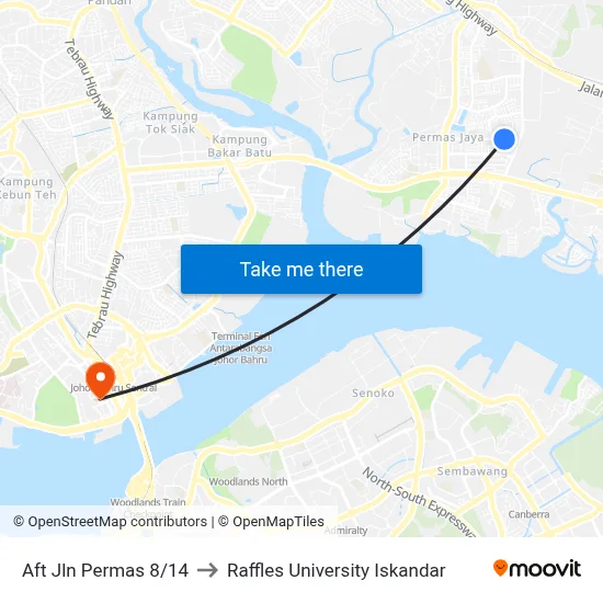 Aft Jln Permas 8/14 to Raffles University Iskandar map