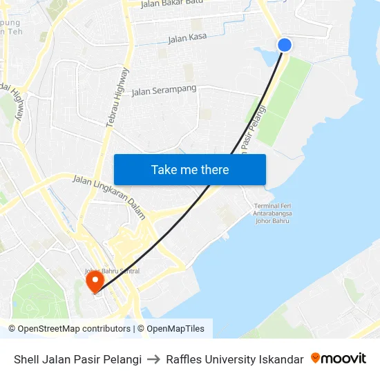 Shell Jalan Pasir Pelangi to Raffles University Iskandar map