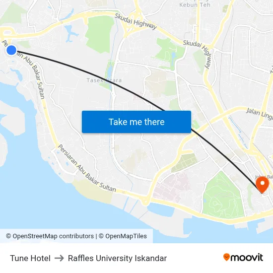 Tune Hotel to Raffles University Iskandar map