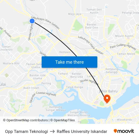 Opp Tamam Teknologi to Raffles University Iskandar map