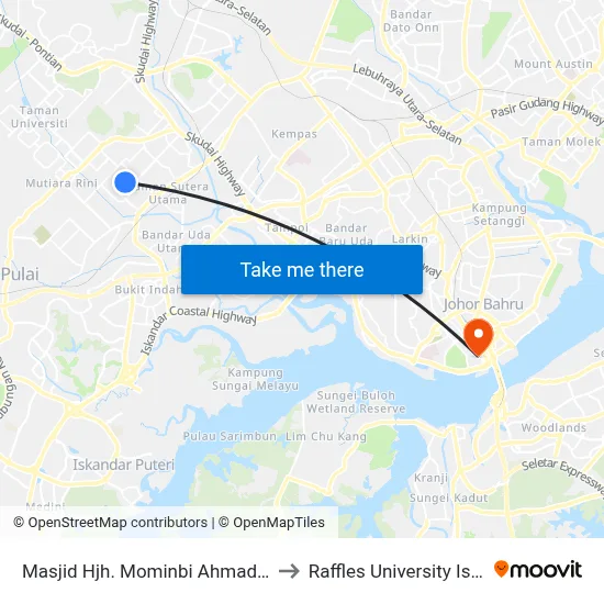Masjid Hjh. Mominbi Ahmad Angullia to Raffles University Iskandar map