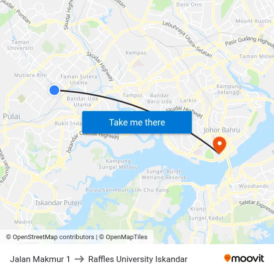 Jalan Makmur 1 to Raffles University Iskandar map
