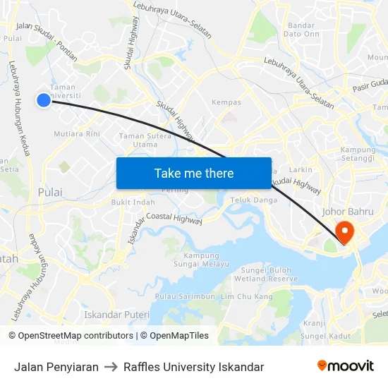 Jalan Penyiaran to Raffles University Iskandar map