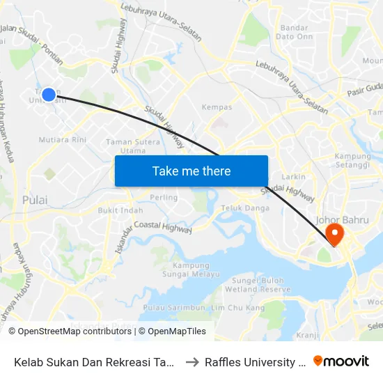 Kelab Sukan Dan Rekreasi Taman Universit to Raffles University Iskandar map